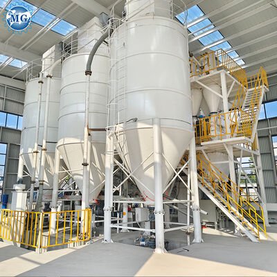 Linea di produzione di mortaio a secco a torre automatica con sistema di controllo PLC di capacità 10-30 T/H e miscelatore a doppio albero
