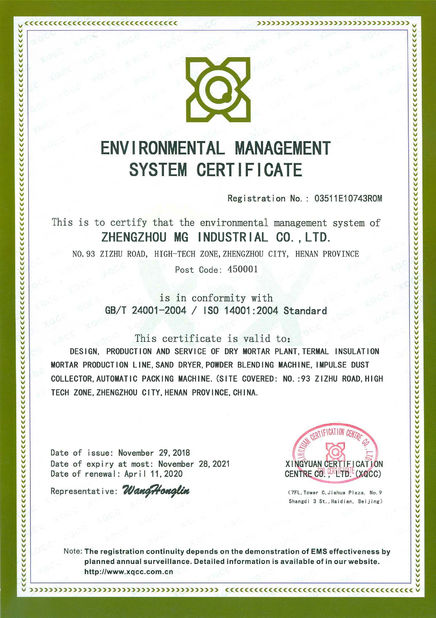 Porcellana Zhengzhou MG Industrial Co.,Ltd Certificazioni
